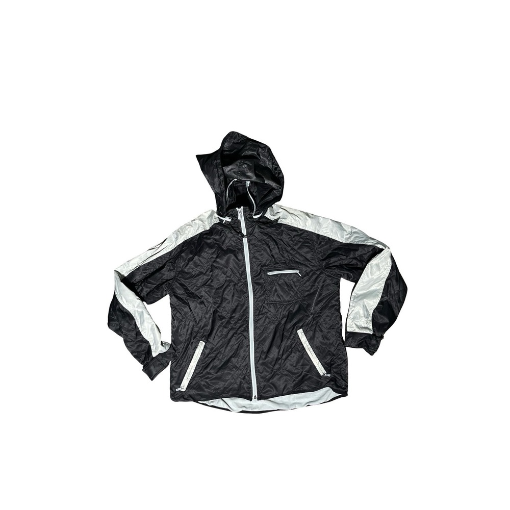 Nike Mens Vintage Windbreaker Hooded Fleece Lined Jacket Black Silver Size M